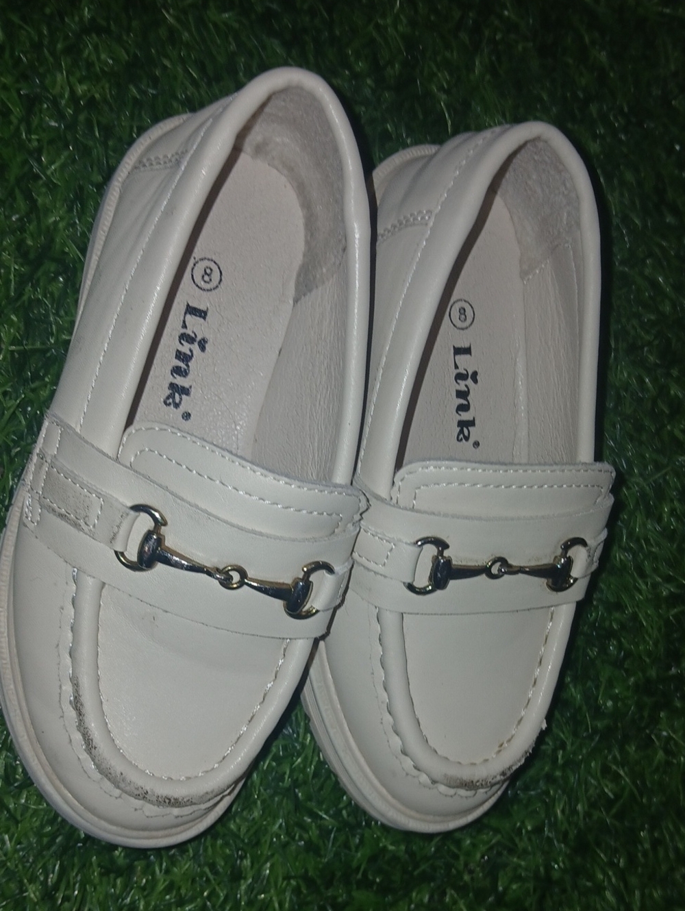 Link Kids White Loafers with Decorative Metal Bit